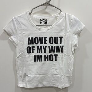 White Graphic Crop Tee with Bold Text